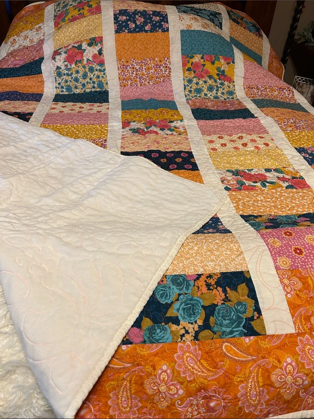 ONE OF A KIND - HANDCRAFTED Multicolor Quilt Floral & Paisley